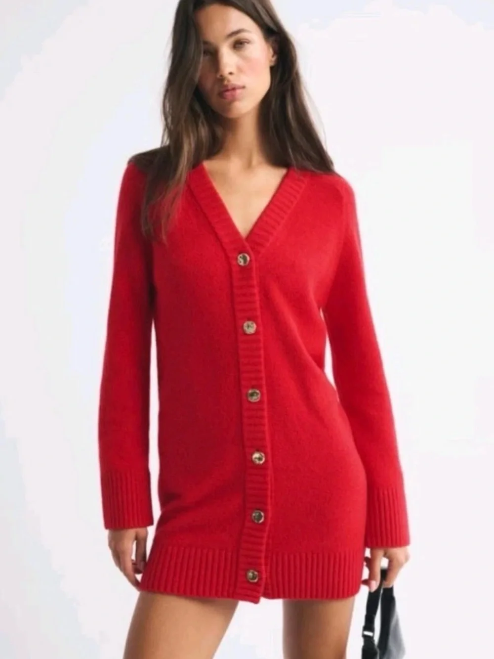 Abercrombie & Fitch Red V-Neck Button Front Longline Cardigan